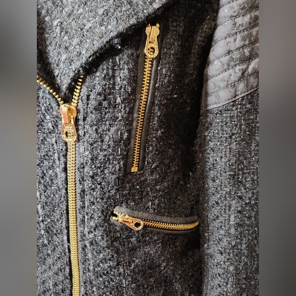 Juicy Couture Black Tweed Moto Jacket with Gold Zippers And Pink Quilted Lining. - Picture 5 of 15